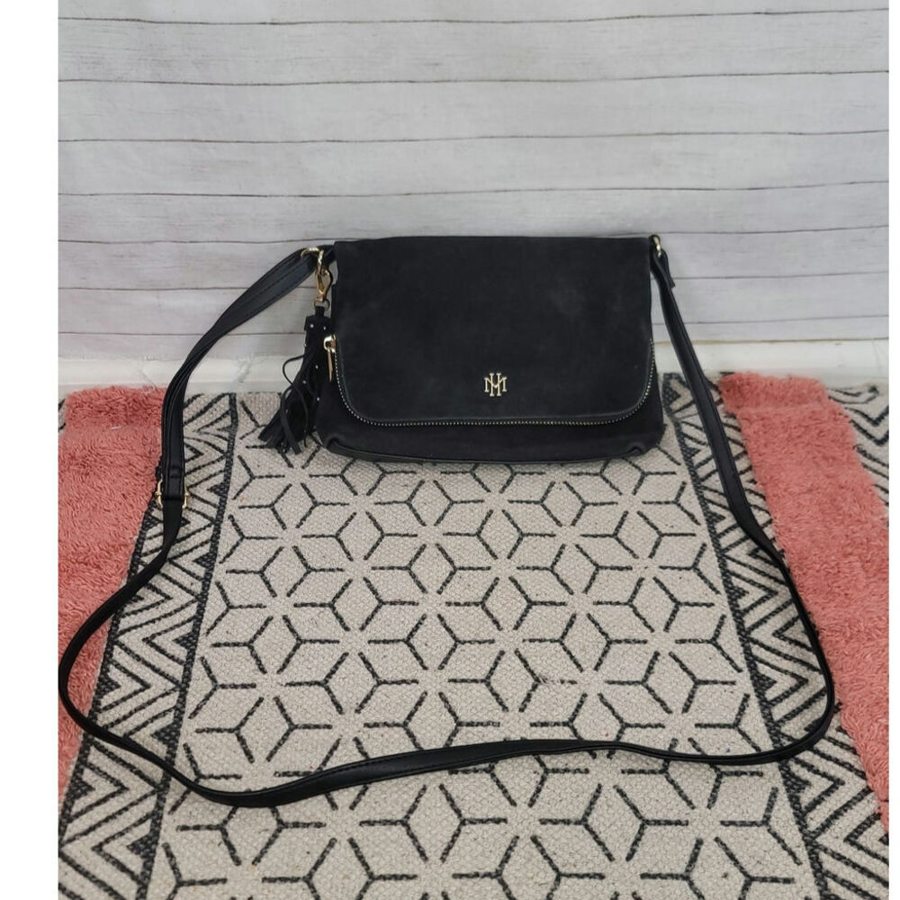 MARK & HALL FAUX SUEDE BLACK MINI SHOULDER BAG